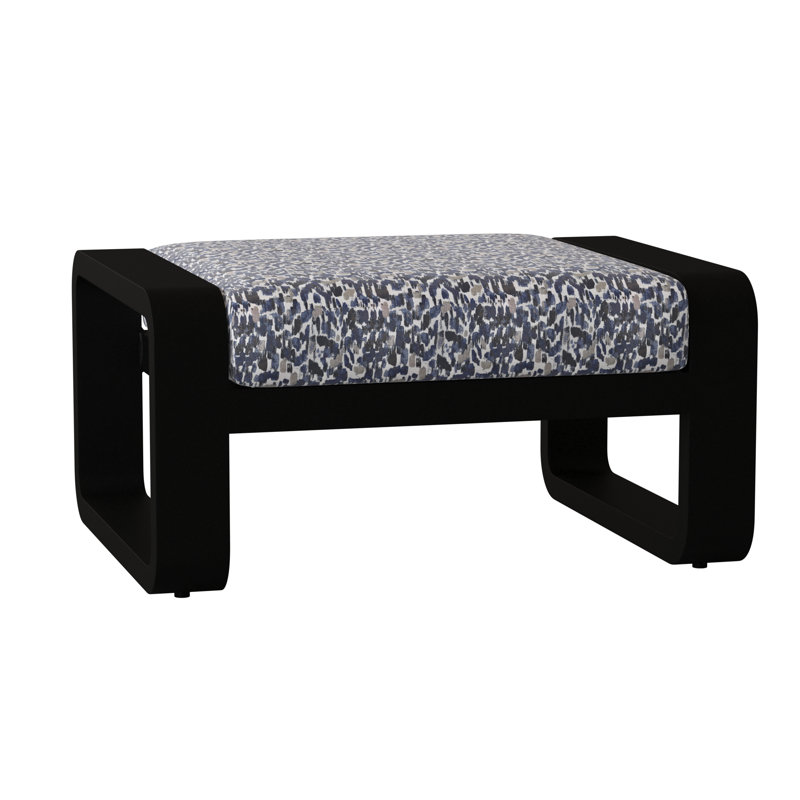 Repose-pieds d'extérieur avec coussin Vale, Sunbrella® Fairview indigo abstrait, Finition étain