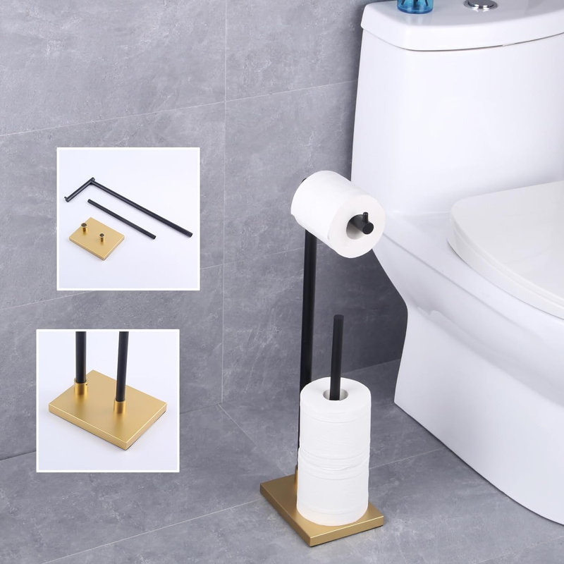 Porte-papier hygiénique sur pied, Noir / or