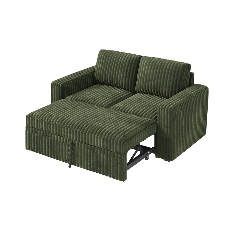Canapé-lit Hoelscher avec méridienne escamotable vert, Velours côtelé vert