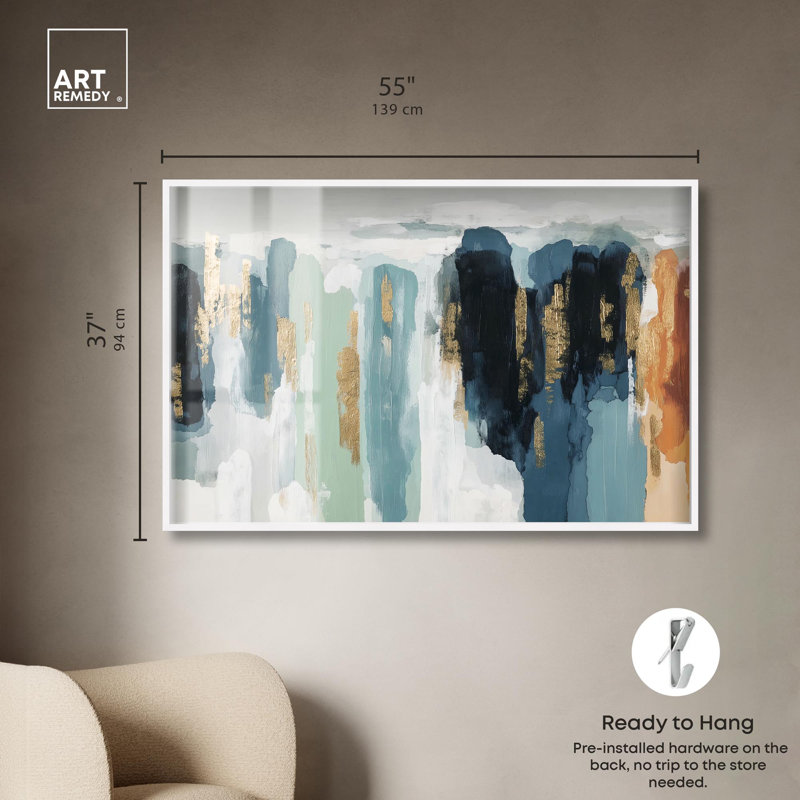 «Descent in Gold IV» par Art Remedy, H 37 po x l 55 po, Blanc