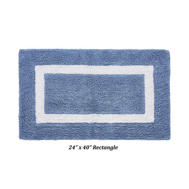 Tapis pour salle de bain réversible 100% coton Widman, Rectangle 24 po x 40 po, Bleu foncé/blanc