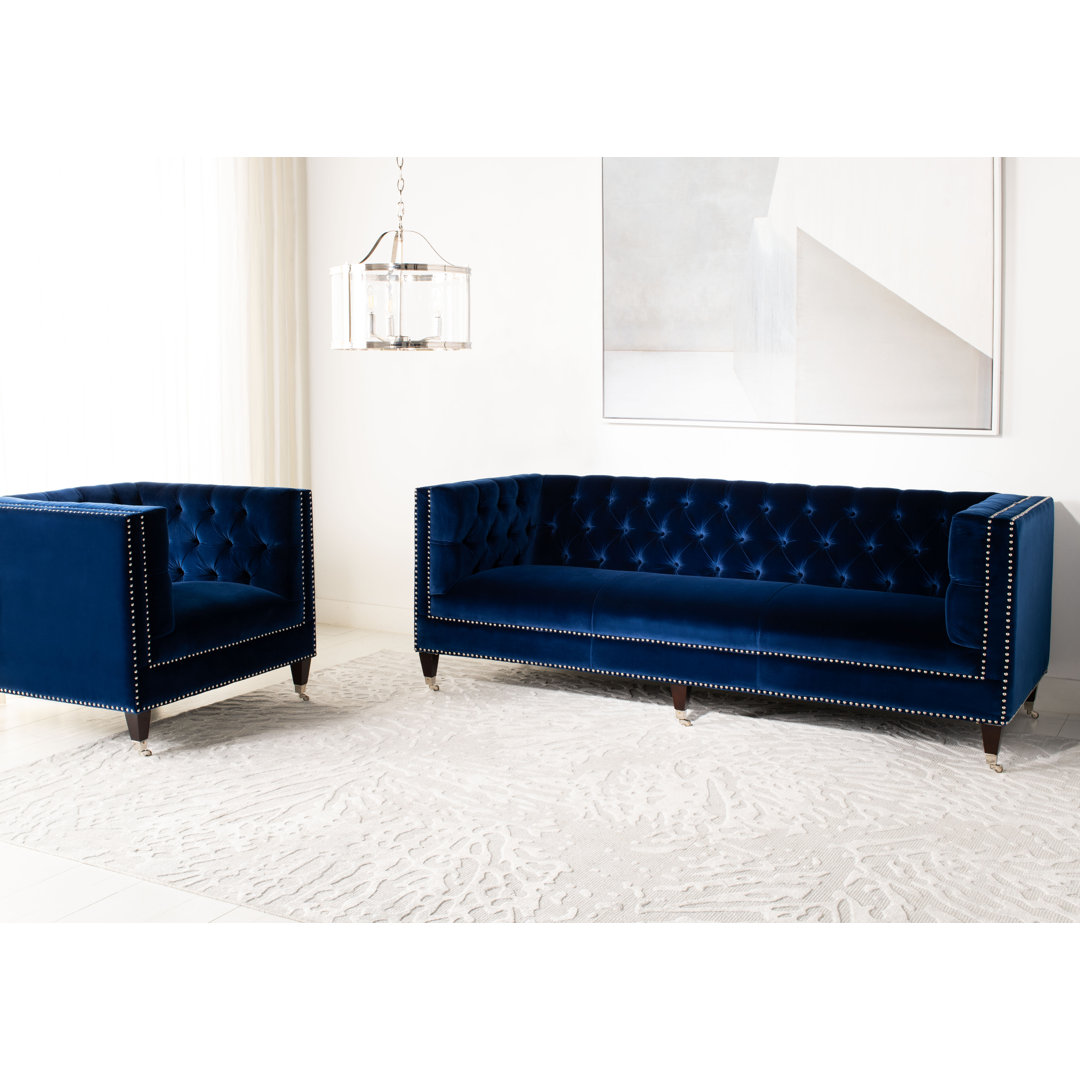 Tyrone 84.3 " Leather Match Tuxedo Arm Sofa House of Hampton® 