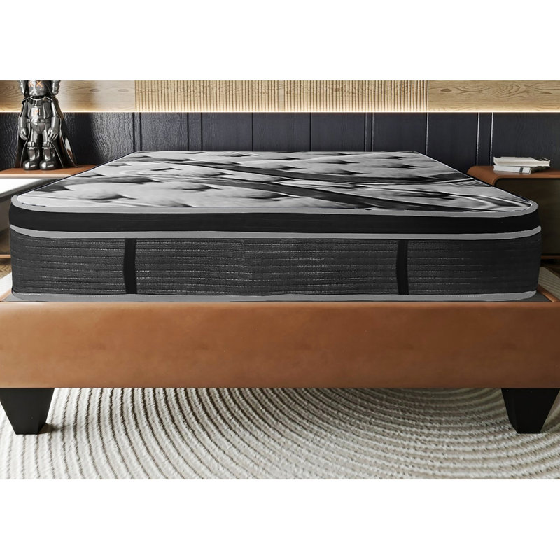 Matelas pour lit double à ressorts ensachés gris en mousse à mémoire de forme double 14 po, housse tricotée noire, différentes couches pour plus de confort, adaptation au corps, utilisation à haute densité à long terme, matelas à ressorts à 5 zones