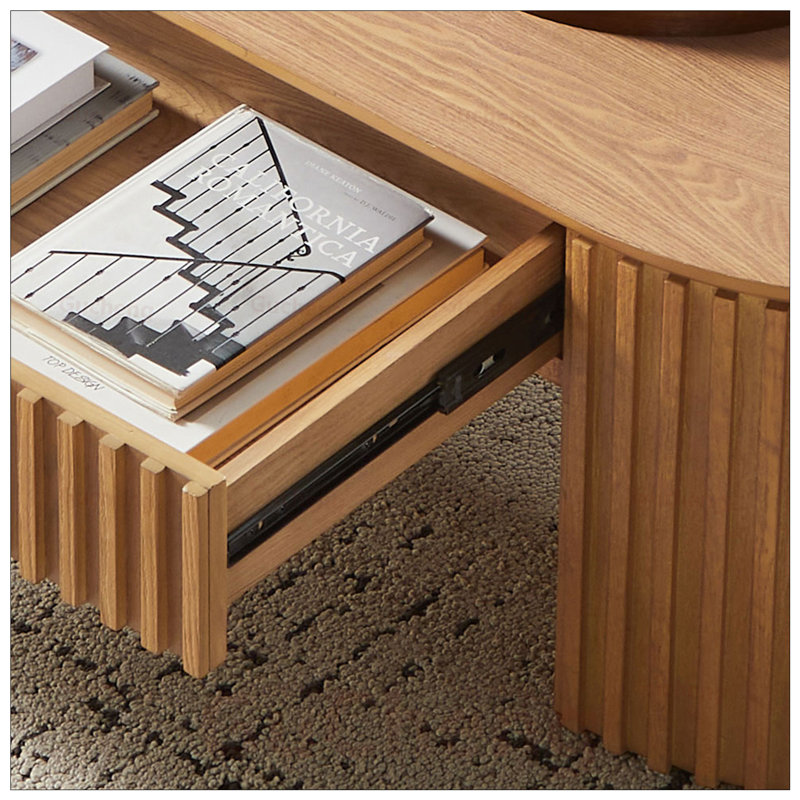 Table basse ovale en bois avec tiroir, conception Mid-Century moderne pour des espaces de vie compacts et un rangement amélioré