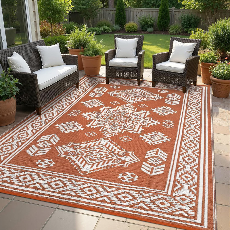 Tapis d'extérieur 9 pi x 18 pi Medallion Vintage, Rouge