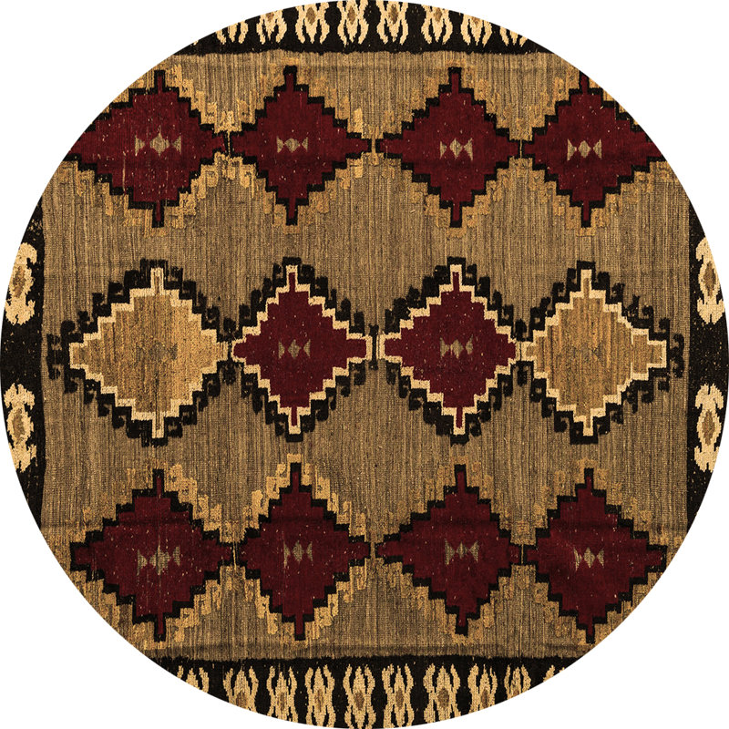 Tapis en laine / polyester tissé à la machine Bennye en rouge / noir / beige, Rond 4 pi