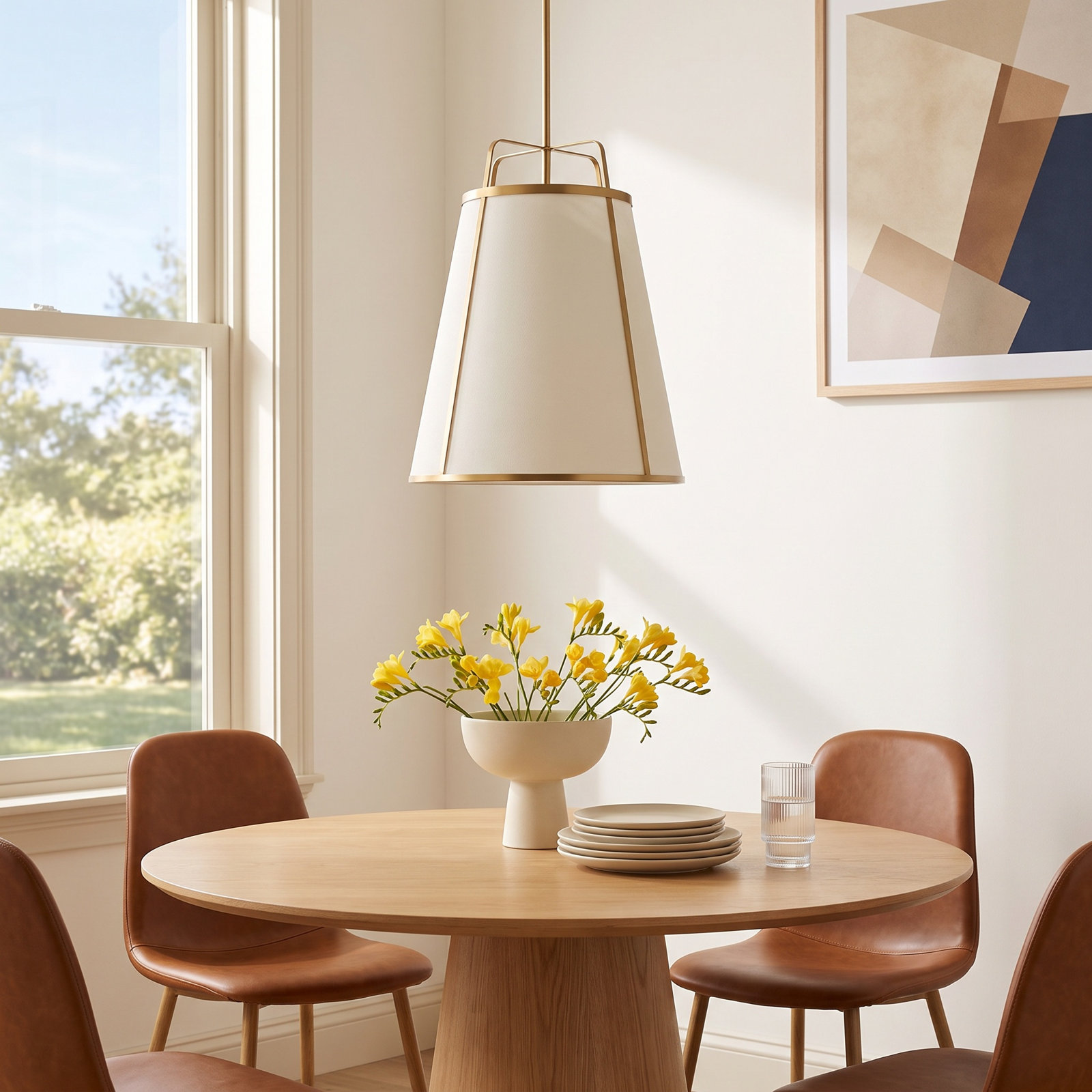 Dimmable Linen 3-Light Pendant, Gold