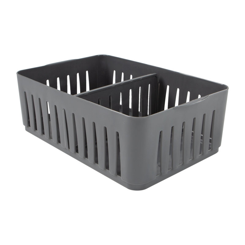 Medium Gray Plastic Stackable Organizer Bin with Adjustable Dividers