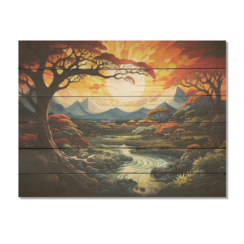 Trees Charm In Summer Charm I - Trees Wood Panel Wall Art On Natural Pine Wood, 10" H x 20" W