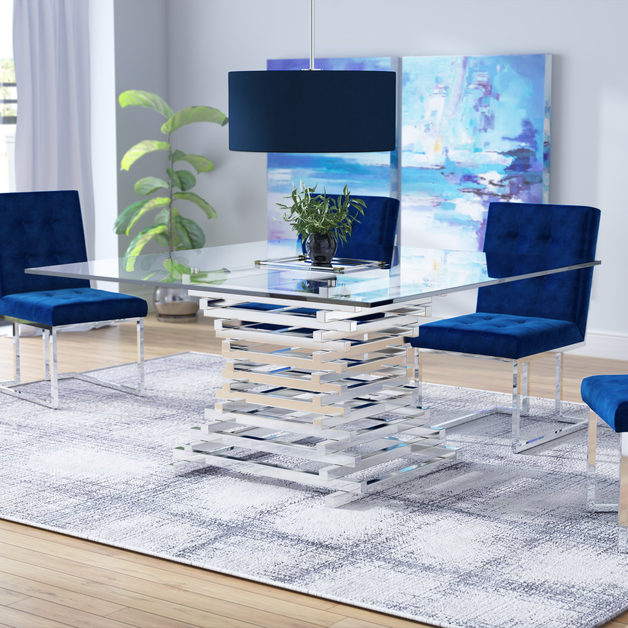 Mercer41 Wilken Glass Top Metal Base Dining Table & Reviews | Wayfair