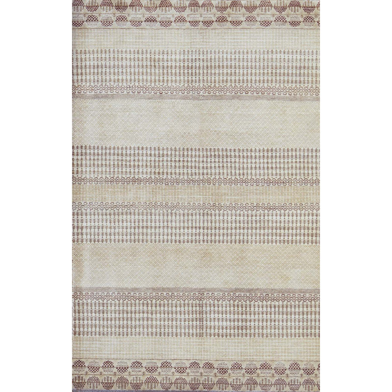 Wool Striped Area Rug in Cream/Crimson/Brown