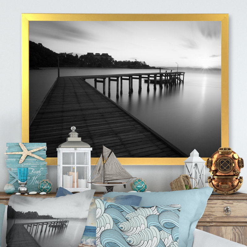 Pont noir et blanc - Peinture sur toile, H 12 po x l 20 po x P 1 po, Cadre doré à coins fermés