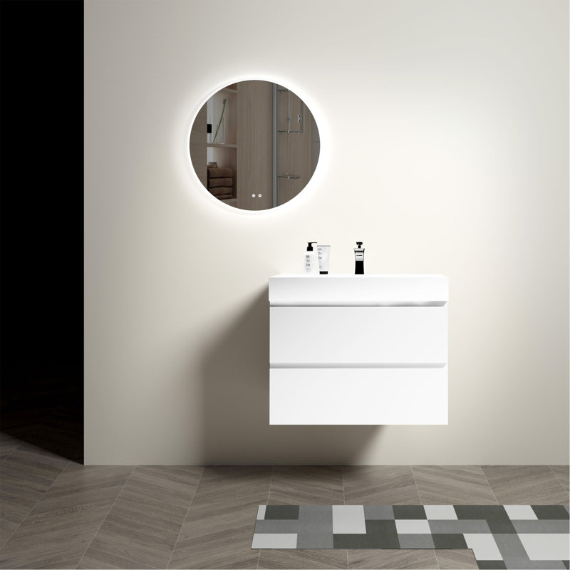 Meuble-lavabo élégant avec conception murale et lavabo intégré offrant style et fonctionnalité., Blanc, Blanc