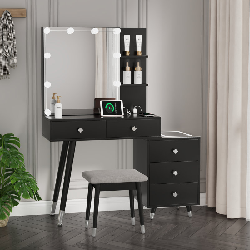Ensemble de tabouret de coiffeuse Bloye, Noir