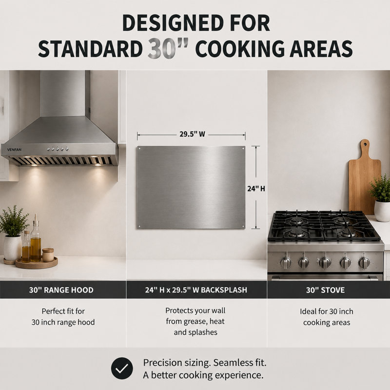 Dosseret de cuisinière en acier inoxydable 24 po x 30 po VENFAN, bouclier mural facile à installer et à nettoyer pour hotte de 30 po