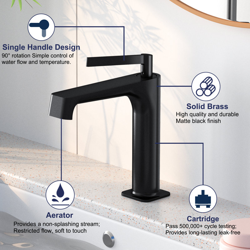 Matte Black Single Handle Bathroom Faucet with Drain Assembly