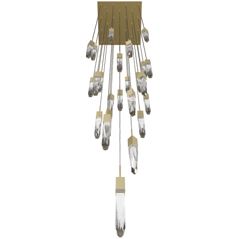 Aspen Collection 25 Light Bubbled Crystal Multi Port Pendant, Brushed Brass
