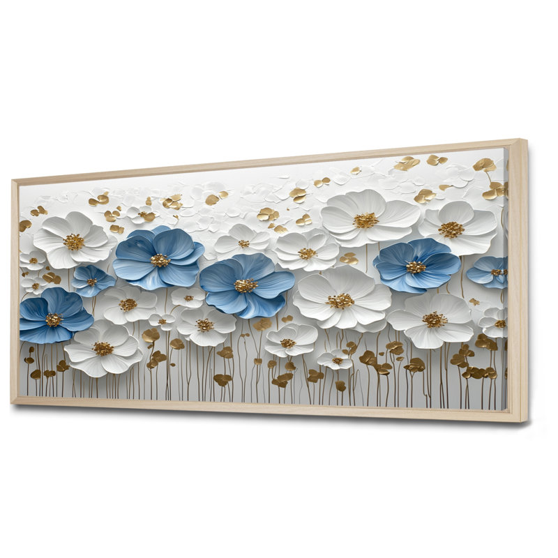 Ikramudeen Widlflowers, bleu blanc, fleurs crémeuses dans la nature II - fleurs sauvages, art mural, H 28 po x l 60 po