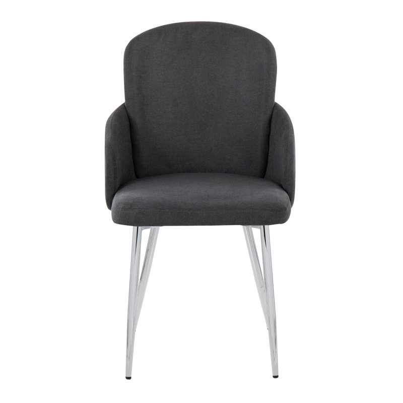 Jaquavia Fabric Upholstered Arm Chair in Cream, Chrome, Fabric Gray