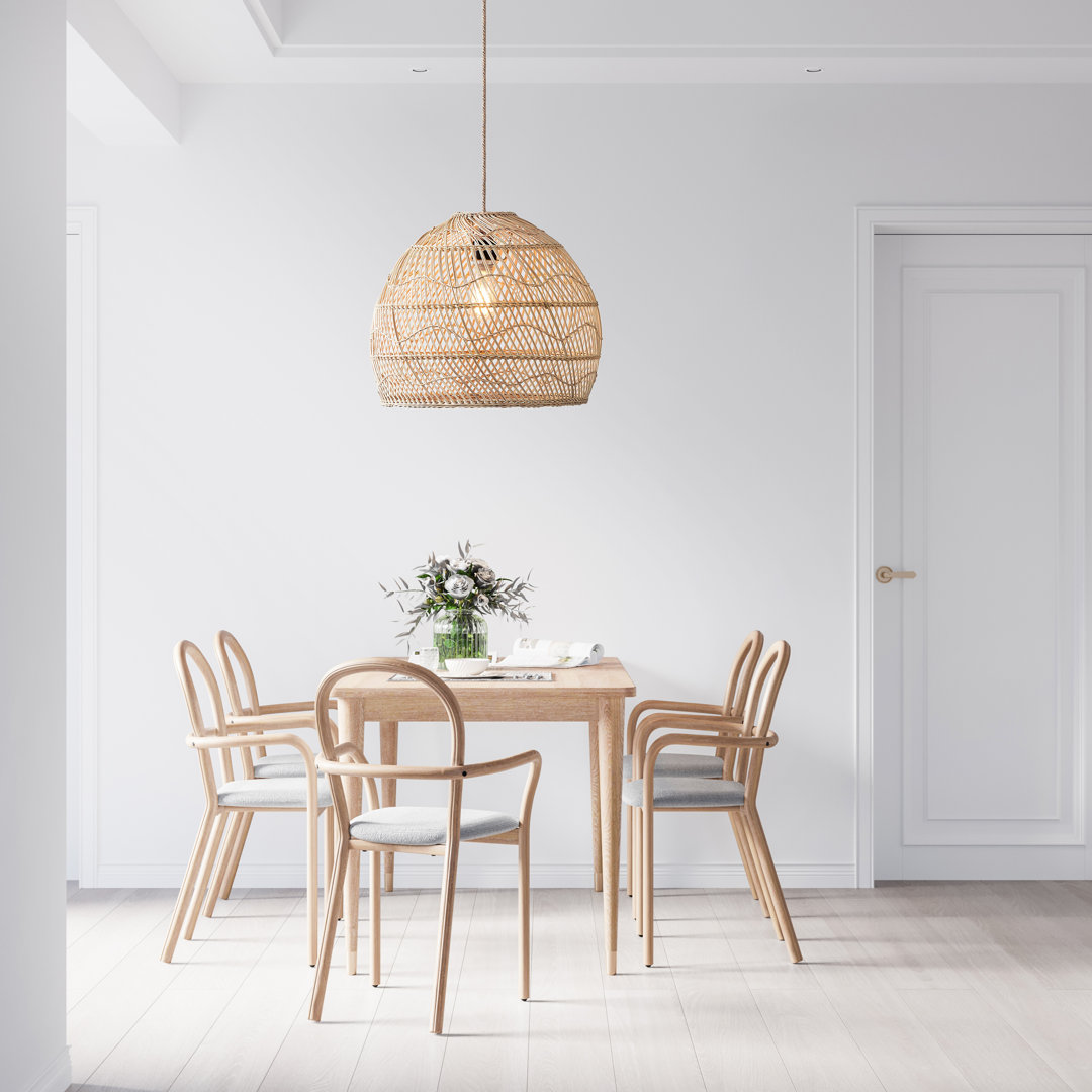 Chelvey 1 - Light Natural LED Pendant – 14'', 18", 24'' Plug-In or Hardwired Woven Dome Light Fixture with Easy-Swap Shade for Dining Room, Kitchen Island, or Entryway in Boho Coastal Style Bay Isle Home™