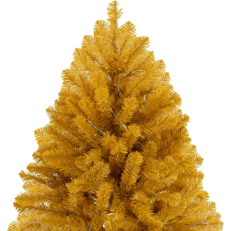 Traditional Gold Christmas Tree with Lights, Tree Prelit with Metal Stand, 7.5 ft
