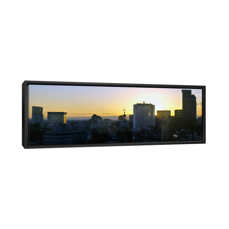 «Birmingham Skyline Panoramic Cityscape (Sunset)», reproduction de photo sur toile en noir et blanc, Jaune / noir