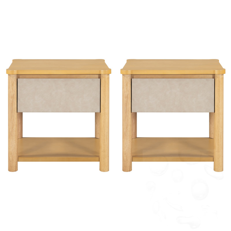 Table de chevet avec tiroir (ensemble de 2), Naturel / Beige