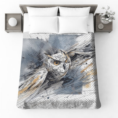 Flying Owl Illustration Bedding Owl Bedspread Animal
