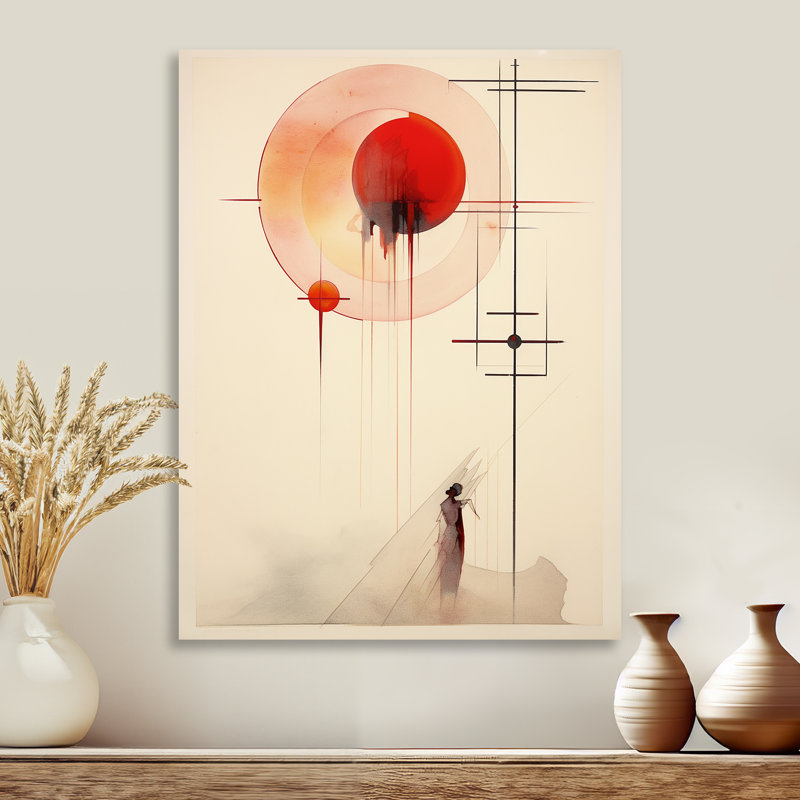 Lune rouge, géométrie rétro, art mural abstrait, Métal métal, H 32 po x l 16 po x P 1 po