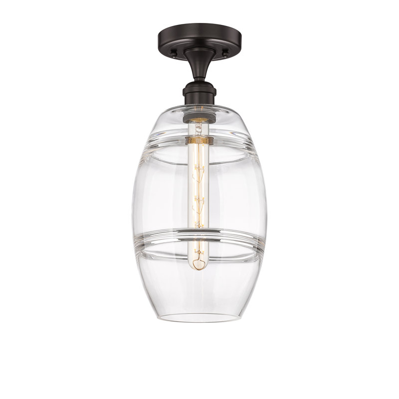 Plafonnier semi-encastré 1 lumière Edison - Abiagael, Bronze huilé, H 10 po x l 8 po x P 8 po, Transparent