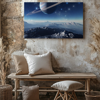 Canvas In A Breathtaking Depiction Of Earth From The Cosmic Abyss Wall Art The Vibrant Blue Planet Sparkles Under The Soft Glow Of Canvas Wall Art