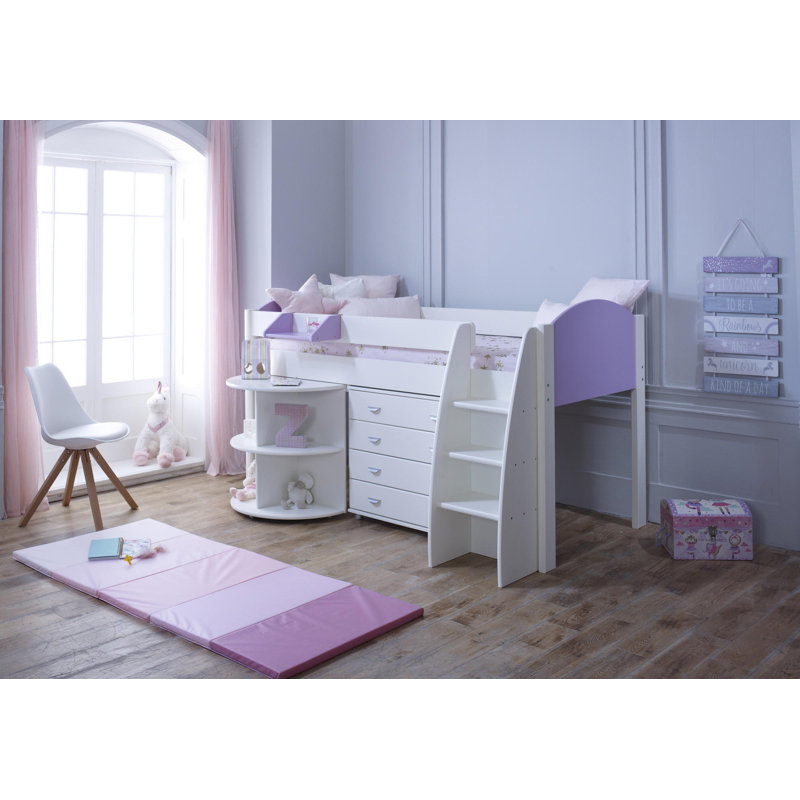 Juliana European Single (90 x 200cm) Mid Sleeper Loft Bed Bed with Built-in-Desk, White/Lilac