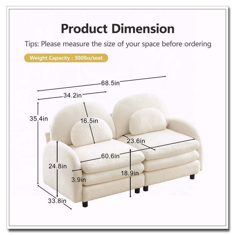Curved Ottoman, Beige White