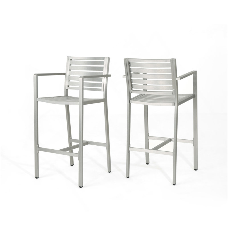 Ensemble de 2 tabourets d'extérieur avec cadre en aluminium antirouille 29,50 po d'extérieur, argent