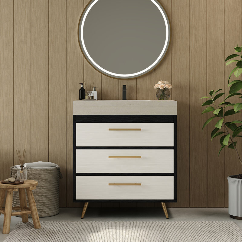 Meuble-lavabo moderne avec lavabo en céramique et plateau en pierre durable pour la maison