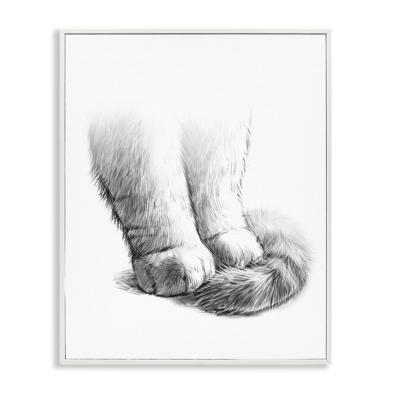 «Fluffy Cat Paws Tail» par Ziwei Li, H 16 po x l 20 po, Giclée encadrée blanc bord de mer