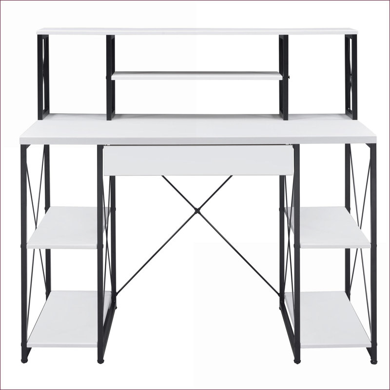 Bureaux avec tiroir de rangement + 8 compartiments ouverts, blanc moderne et amp; Bureau noir, l 47,5 po x P 24,5 po x H 41,5 po | Blanc + noir | Bois + métal