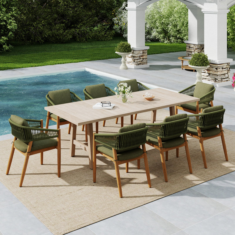 Ensemble repas pour 8 personnes, 9 pièces : table, 8 chaises, Vert, H 29,9 po x l 90,5 po x P 39,3 po
