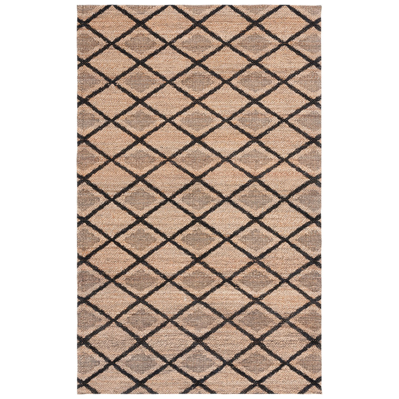 Coutu Natural Fiber Handloomed Jute Cotton Geometric Rug in Natural/Black, Rectangle 3' x 5'