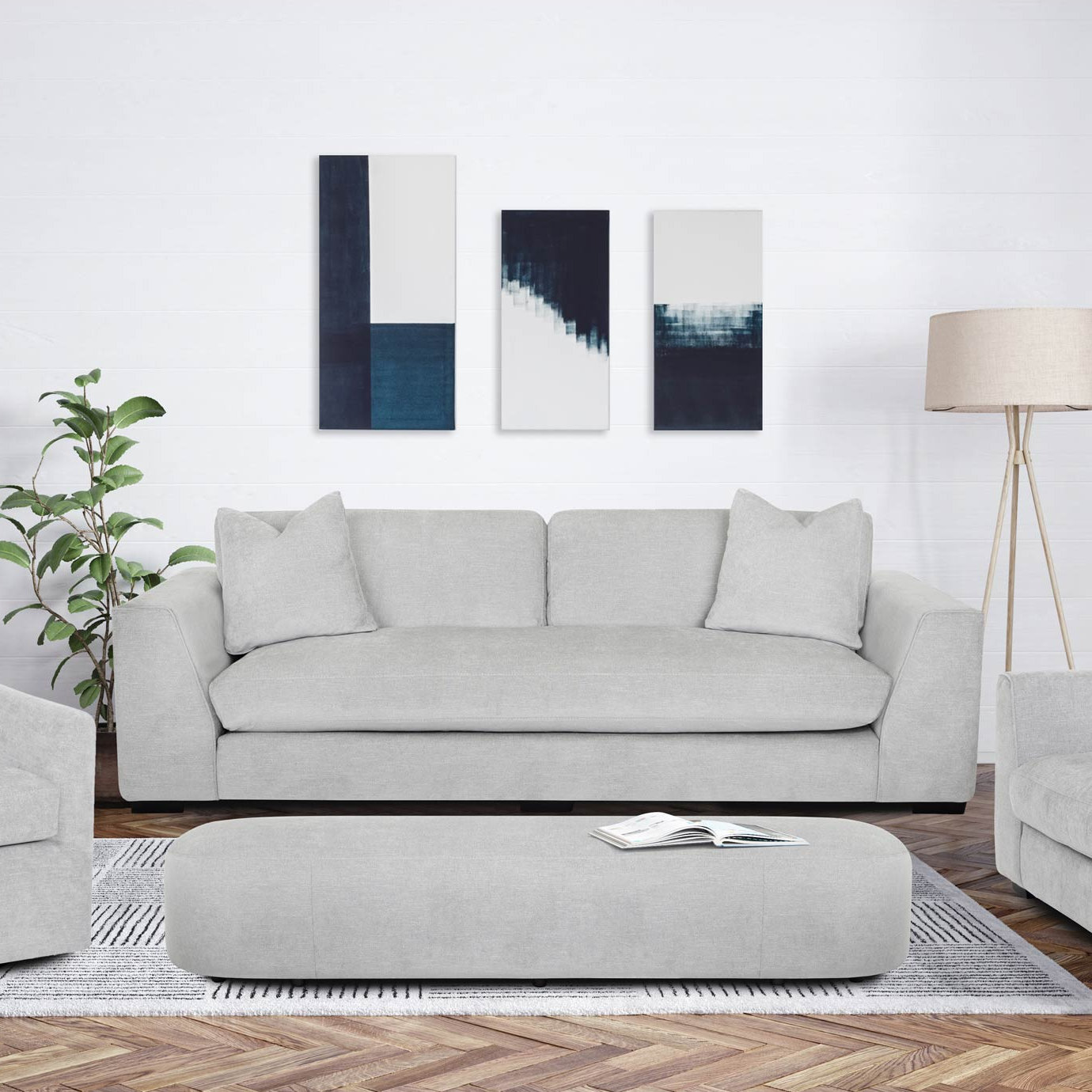 Benehaley 100'' Upholstered Sofa, Virtue Ash Basketweave