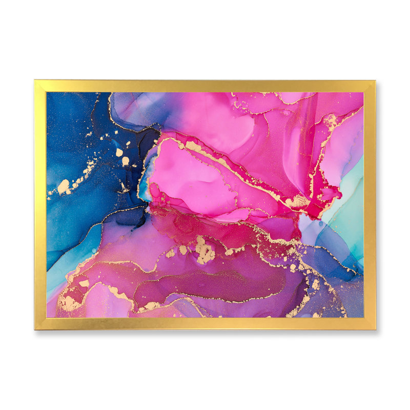 Mauve et rose - Abstrait fluide de luxe - peinture sur toile, H 34 po x l 44 po x P 1,5 po, Cadre doré
