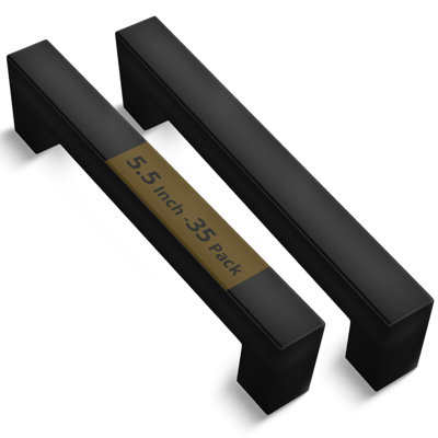 Mega Handles 35 Pack Stainless Steel Cabinet Pulls | 5.5 Inch Kitchen Drawer Handles | 5 Inch Hole Distance - Matte Black