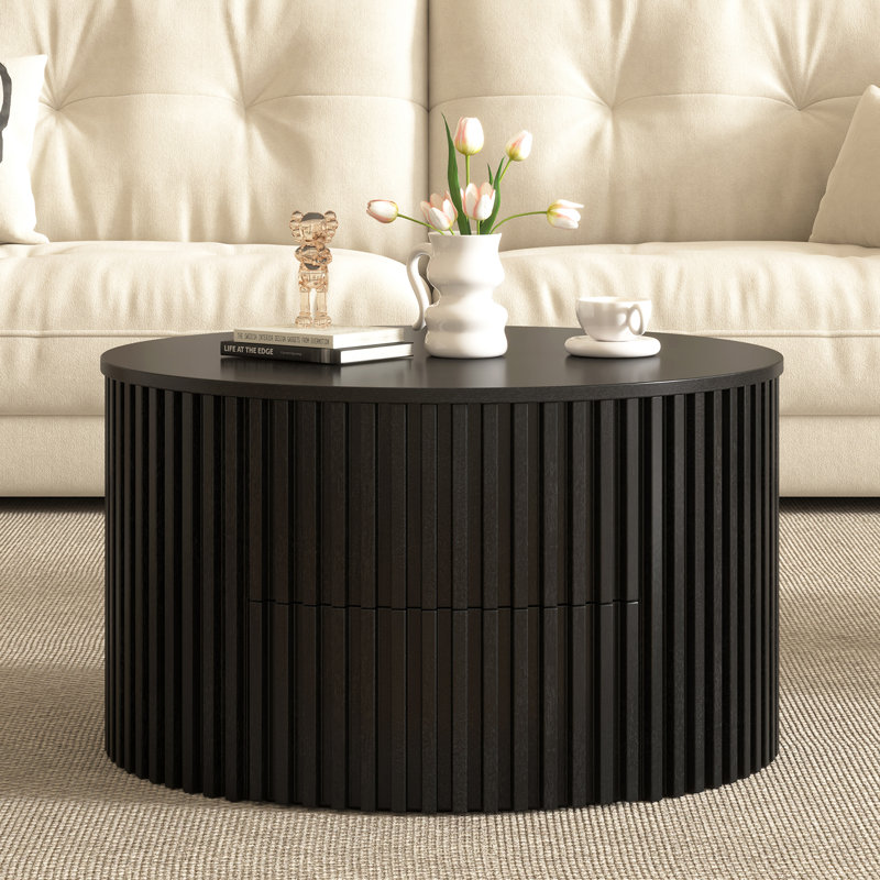 Table basse en bois à plateau relevable avec tiroir, Noir