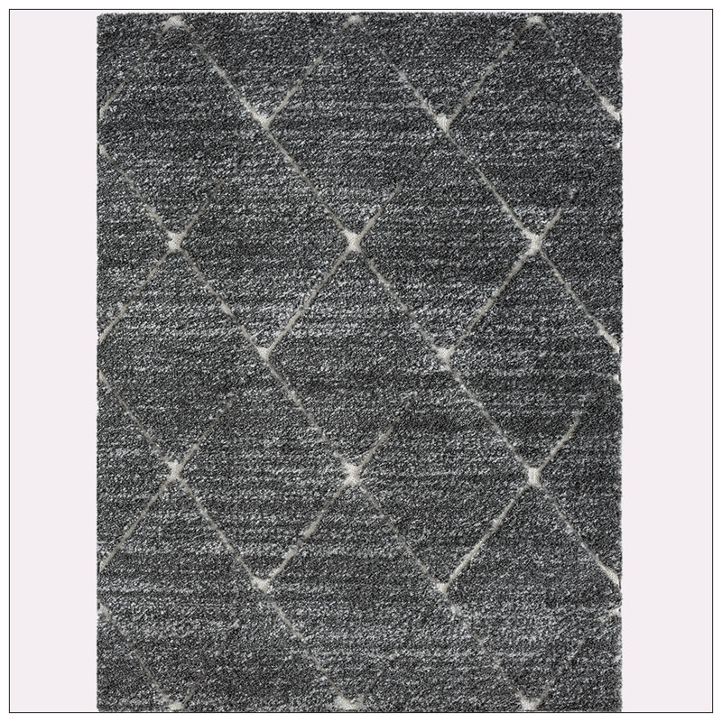 Lugar Trellis Area Rug In Grey And Cream, Rectangle 6' x 9'