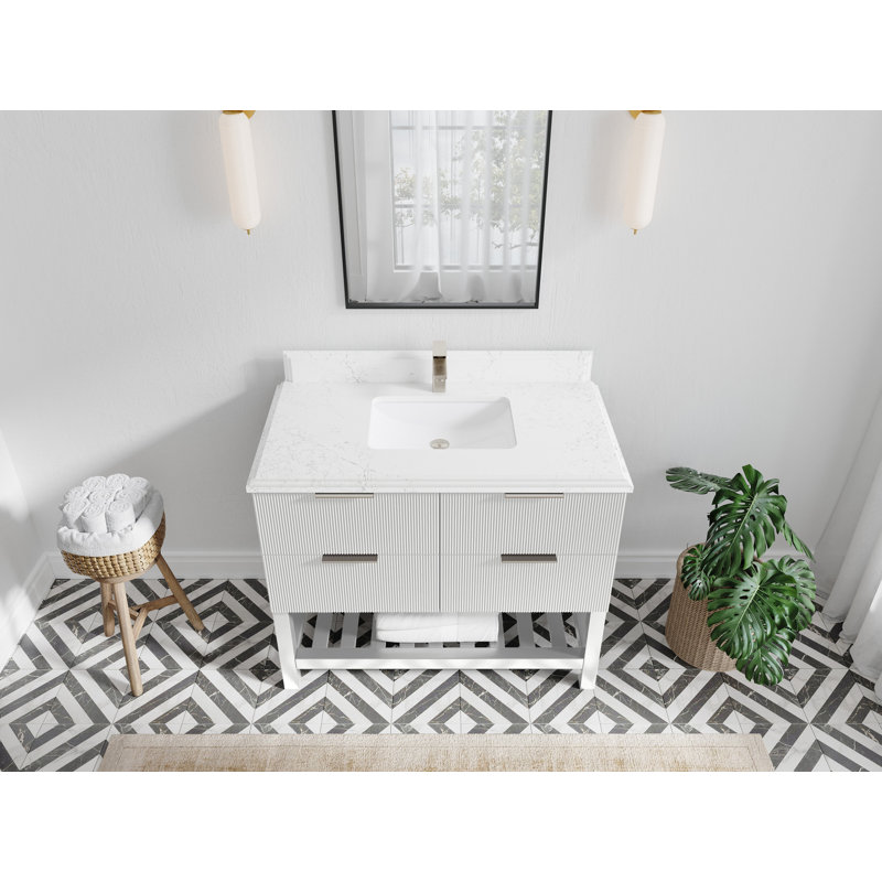 Meuble-lavabo simple 42 po avec plateau en quartz Catalina