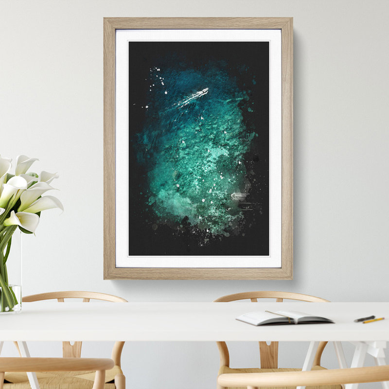 Boat Passing Capri in Italy Paint Splash - Picture Frame Graphic Art, 48cm H x 36cm W x 2cm D, Oak