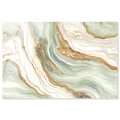 Green and Gold High-Gloss Frameless Acrylic Glass Wall Art Geode by Art Remedy, Ready to Hang, 30 x 20