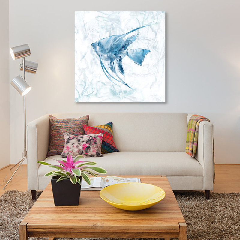 «Blue Marble Tropical Fish», impression sur toile, H 12 po x l 12 po x P 0,75 po, Toile tendue, Pas de tapis