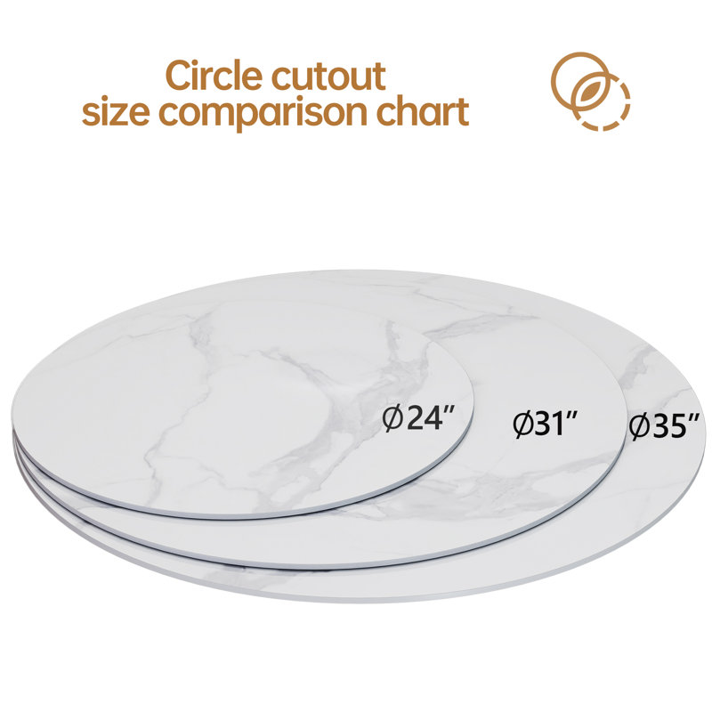 Sintered Stone Round Beveled Edge Table Top, 0.43" H x 35.4" L x 35.4" W, White