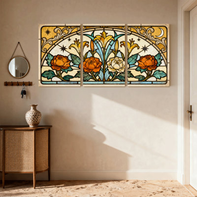 Ensemble de 3 impressions sur toile à motif floral en vitrail